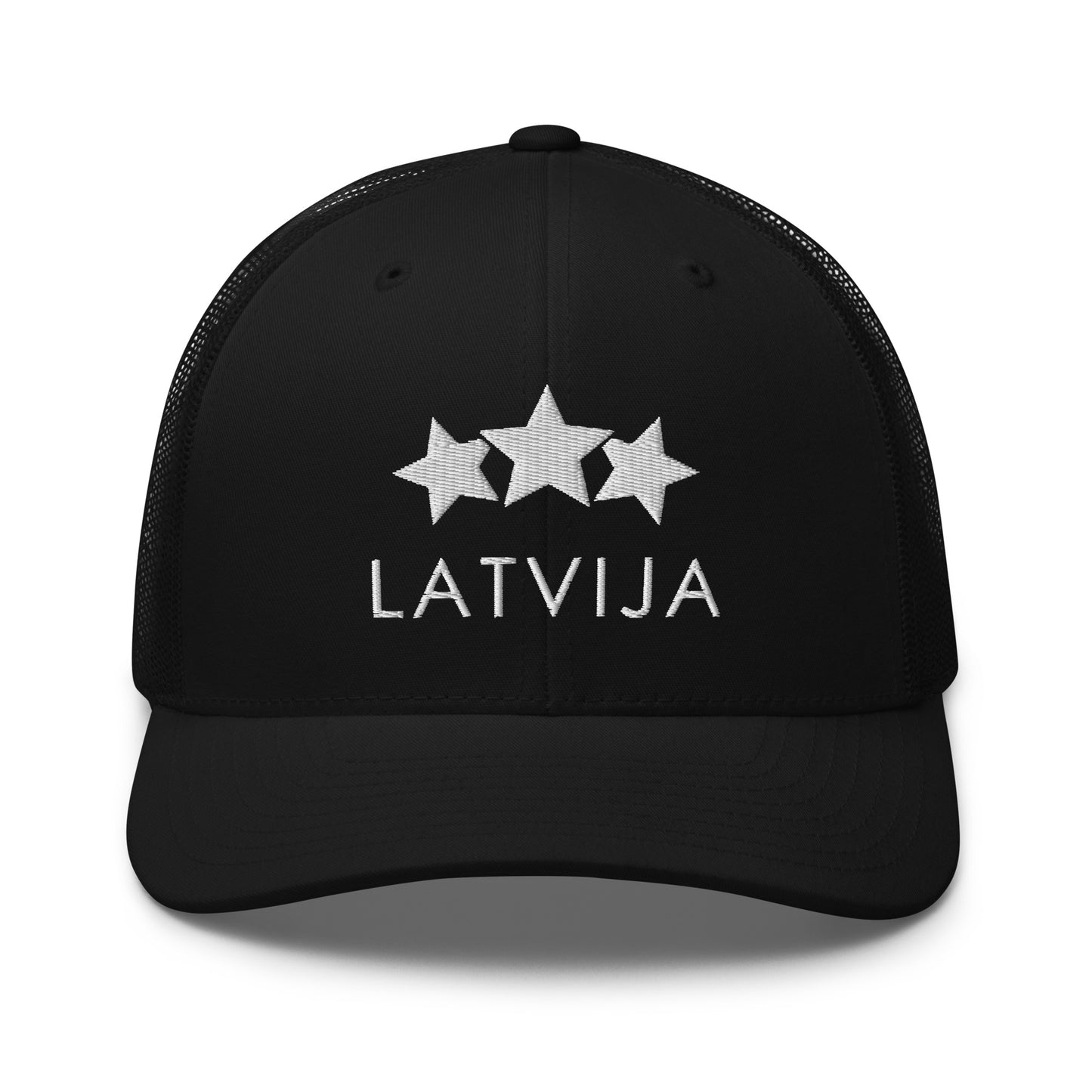 Izšūta sietiņcepure Latvija - TRĪS ZVAIGZNES - Kreklu Bode