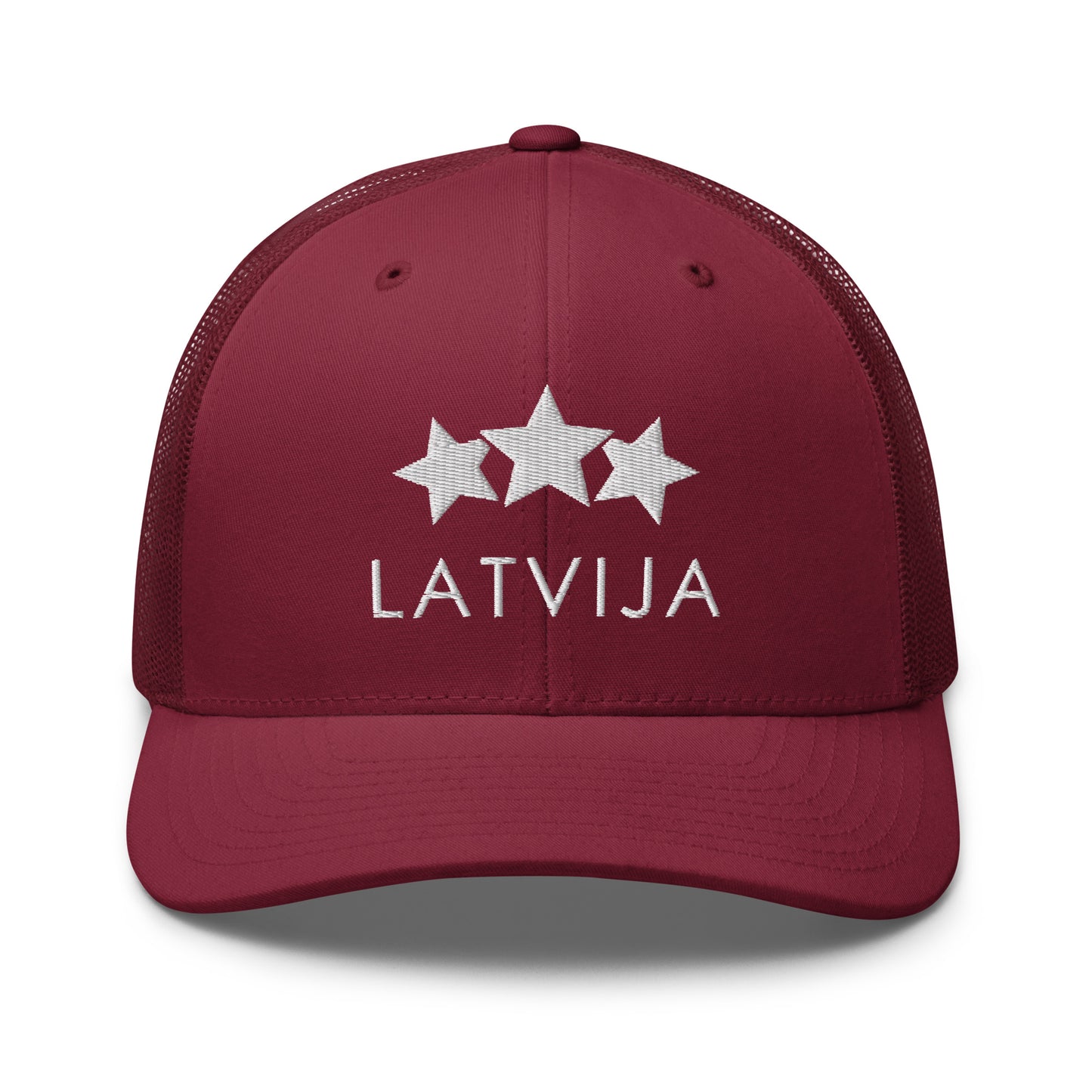 Izšūta sietiņcepure Latvija - TRĪS ZVAIGZNES - Kreklu Bode